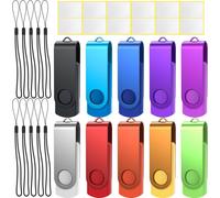 32 GB USB Flash Drive 2.0 Rotary Pack of 10 Metal Memory Stick with Strings ¿ Mixed Colour