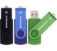 32 GB USB Flash Drive 3 x USB 2.0 Swivel Flash Drive Storage Memory Stick Pendrive (32 GB Black Blue Green)