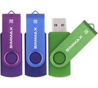 32 GB USB Flash Drive 3 x USB 2.0 Swivel Flash Drive Storage Memory Stick Pendrive (32 GB Purple Blue Green)
