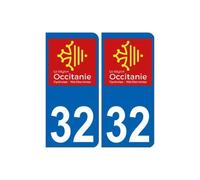 32 Gers autocollant plaque immatriculation auto département sticker Occitanie nouveau logo - Angles : arrondis