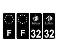 32 Gers logo noir autocollant plaque immatriculation auto sticker Lot de 4 Stickers - Angles : arrondis