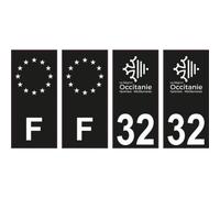 32 Gers logo noir autocollant plaque immatriculation auto sticker Lot de 4 Stickers - Angles : droits