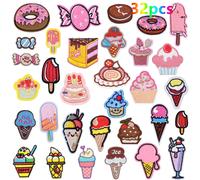 32 Iron-On Patches For Cakes And Sweets Ice Cream, Embroidered Applique Stickers Sewing Patches And Badges Fabric Repair Patches For Children's Clothing Jeans Jackets Shoes Backpacks T-Shirts