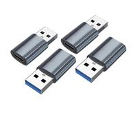 (32 mm x 15 mm x 6,8 mm - Gris) Lot de 4 adaptateurs USB 3.0 vers Type C femelle, convertisseur USB en alliage d'aluminium facile à utiliser, gris