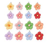 32 pcs/boîte Pennants en résine florale 2 styles Blossom aléatoire Berles en vrac charmes avec boucle métallique 28~35x24~30x5~6 mm pour bracelet bricolage Chaînes de bijoux Crafts de bijoux