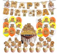 32 pcs Capybara Party Dekorationsse Capybara Party Supplies Capybara Happy-Birthday-Banner Latex Luftballons Kuchen Topper Cupcake Topper für Kinder Geburtstagsparty-Zubehör
