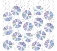 32 pcs Décorations de Fête des Années 90, Tourbillons Suspendus Découpes CD Disco Rétro Irisées Banderoles de Plafond sur Thème Musique l'Ère Y2K, pour Y2K Discothèque Décennies Fête
