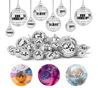 32 pcs Mini Boule à Facettes Kit à Suspendre Petit Boule Disco Miroir Décor Boule Miroir Disco Ball avec Corde Deco Disco 2/3/4/5cm Boule à Facettes Argent pour la Décoration de la Maison
