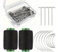 32 pièces/21 pièces Kit professionnel d'aiguilles à coudre et de fil pour perruque, aiguilles incurvées en forme de C et clips en forme de T, avec 2 pièces/1 pièce de bobines de fil à coudre, pour la 