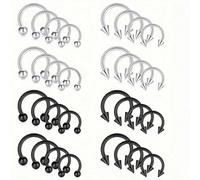 32 pièces Anneau de fer à cheval en acier inoxydable minimaliste à pointe conique, base plate, boule et perçage de lèvre Taille UniqueAcier inoxydable