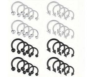 32 pièces Anneau de fer à cheval en acier inoxydable minimaliste à pointe conique, base plate, boule et perçage de lèvre Taille UniqueAcier inoxydable