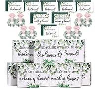 32 Pieces Bridesmaid Proposal Box Set Proposal Box Will You Be My Bridesmaid Cards with Envelopes Satin Scrunchie Bridesmaid Gift Box for Bridal Shower Wedding Bachelor Party (Greenery Style)