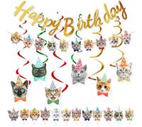 32 Pièces Decoration Anniversaire Chat,Bannière de Fête pour Chats Bannières Happy Birthday Décorations de Cupcakes Décorations à Suspendre