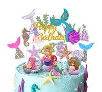 32 Pièces Decoration Sirene Gateau,Sirène Cupcake Toppers,Délicat Topper de Gâteau de Glitter d'Océan, pour Fête de Shower,Fête D'anniversaire Mariage