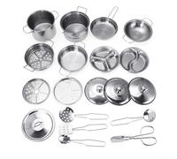 32 Pièces Mini Couverts De Cuisine En Acier Inoxydable Maison De Jeu Nourriture Jouet Chaudière Bouilloire Tasse Bol Cuillère Ustensiles De Cuisine, 19 Pièces Seau A Soupe