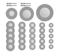 32 Pieces Mini Diamond Cutting Discs Circular Saw Blade Small 16/20/22/25/30/40/50/60 mm Dremel Rotary Grinding Tool for Glass Gemstones + 4pcs Shank Chucks