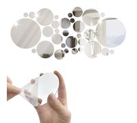 32 Pièces Miroir Stickers Muraux, Miroirs Ronds Autocollants 3D Rond Miroir Acrylique Adhésif Autocollant Mural, Miroir Détachable DIY Auto-adhésifs Décoration pour Salle De Bain Salon Chambre-Argent
