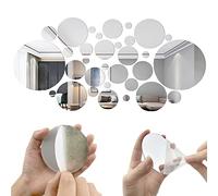 32 PièCes Miroirs Ronds Autocollants, Miroir Stickers Muraux, Rond Miroir Mural 3d DéCoratif Amovible DéCor Art Cercle Auto AdhéSif Diy Miroir Autocollant Mural 2.2/2.5/3.5/5.5/8/15cm (Argent)