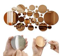 32 PièCes Miroirs Ronds Autocollants, Miroir Stickers Muraux, Rond Miroir Mural 3d DéCoratif Amovible DéCor Art Cercle Auto AdhéSif Diy Miroir Autocollant Mural 2.2/2.5/3.5/5.5/8/15cm (Champagne Doré)