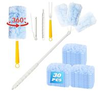 32 Pièces Plumeau Poussiere Recharges Compatible Swiffer Duster, Plumeau Jetable avec 1 Manche Télescopique et 1 Manches Courts, pour Nettoyer Les Poils d'animaux, La Poussière et La Saleté(Bleu)
