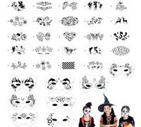 32 Pièces Pochoir Maquillage Enfant Adulte, Modèle de Tatouage pour Anniversaires Halloween Noël, Kit de Tatouage de Peinture pour Visage et Corps