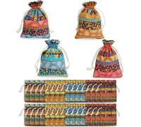 32 Pièces Pochon Tissu Réutilisable, Emballage Cadeau Tissu, Sac en Toile de Jute de Style Ethnique, Sacs en Toile de Jute avec Cordon, pour Mariage, Fête, Anniversaire, Noël (10 * 14 cm)