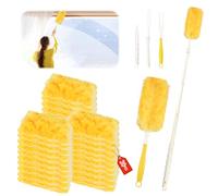 32 Pièces pour Swiffer Plumeau Poussiere Recharge Kit,3D 360° pour Swiffer Duster Nettoyage Recharge, avec Poignée Plumeau & Perche Télescopique, pour Cheveux, Poussière (Jaune)