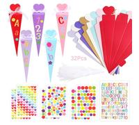 32 Pièces Schultüte Schultüte Gefüllt Gefüllte Schultüte Mädchen Cornet Surprise DIY Sac à Sucre Pliable pour Le Premier Jour d'École Sac d'École pour Frères Et Sœurs avec Autocollants Ruban