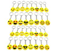 32 Pièces Smiley Emoticon Keychain avec Anneaux - Mini Smileys pour Enfants - Lot Noël et Cadeau