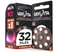 32 Piles Auditives Taille 312 Udivita PR41 (Marron) avec Technologie Phono Pulse Zinc-Air Hearing Evolution - 4 Blisters de 8 Piles