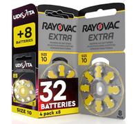 32 Piles pour appareils auditifs Size 10 Rayovac Extra + 8 Piles Udivita