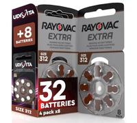 32 Piles pour appareils auditifs Size 312 Rayovac Extra + 8 Piles Udivita