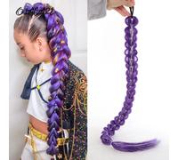 32 pouces tressé violet cheveux queue de cheval avec guirlandes perruque Super Extensions brillant guirlandes cheveux pour enfants noël Cosplay Rumi cheveux PY711-26-PUR