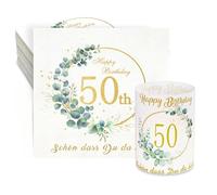 32 Serviettes Eucalyptus 50e anniversaire+8 photophores Décoration de table 50e anniversaire 50e anniversaire femme homme anniversaire Photophores Serviettes Joyeux anniversaire Décoration de table
