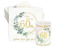 32 Serviettes Eucalyptus 60e anniversaire+8 photophores Décoration de table 60e anniversaire 60e anniversaire femme homme anniversaire Photophores Serviettes Joyeux anniversaire Décoration de table