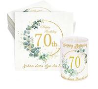 32 Serviettes Eucalyptus 70e anniversaire+8 photophores Décoration de table 70e anniversaire 70e anniversaire femme homme anniversaire Photophores Serviettes Joyeux anniversaire Décoration de table