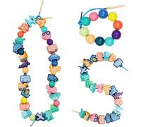 32 Wooden Thread Toys,Educational Lacing Beads,Montessori Thread Beads,Bead Stringing Game Educational Learning Toy for Boys Girls 2 3 4 5 6 Years Old