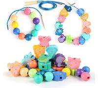 32 Wooden Thread Toys,Educational Lacing Beads,Montessori Thread Beads,Bead Stringing Game for Educational Learning for Boys Girls 2 3 4 5 6 Years Old