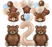 32 X Bear Number 2 Balloons - Large Bear Balloons - We Can Bearly Waits Theme Party Decoration - Brown 40In Bär 2Rd Dekorationen Große Braune Bär Balloons
