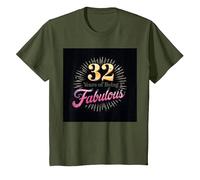 32 Years of Being Fabulous Cadeau d'anniversaire T-Shirt, Enfant, Olive, 2 Ans