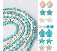 320 Pcs Ensemble De Perles Turquoise,14mm Bleu Blanc Perles De Tortue Avec Trou Perles Jumelles,8 Brins Colorés Océan Pierres Précieuses Perles Intercalaires Pour Pour La Monture Diy & Bijoux