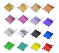 320 Pièces Feuille d'Or Multicolore Feuilles D'or Feuille D'or Imitation pour Projet d'art décoration Artisanale, dorure Artisanale, création DIY 16 Couleurs 9 x 9 cm