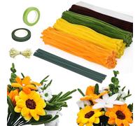 320 Pièces Fil Chenille Jaune Vert, Cure-Pipe Chenille Tournesol, Pipe Cleaners Kit Fleur 30cm, avec Floratape et Tige Fleur, pour Fournitures de Bouquet de Loisirs Créatifs Artisanat Décoration DIY
