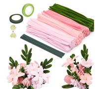 320 Pièces Fil Chenille Rose Vert, Cure-Pipe Chenille Tulipe, Pipe Cleaners Kit Fleur 30cm, avec Floratape et Tige Fleur, pour Fournitures de Bouquet de Loisirs Créatifs Artisanat Décoration DIY