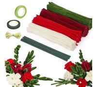 320 Pièces Fil Chenille Rouge Vert, Cure-Pipe Chenille pour Rose, Pipe Cleaners Kit Fleur 30cm, avec Floratape et Tige Fleur, pour Fournitures de Bouquet de Loisirs Créatifs Artisanat Décoration DIY