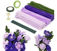 320 Pièces Fil Chenille Violet Vert, Cure-Pipe Chenille Tulipe, Pipe Cleaners Kit Fleur 30cm, avec Floratape et Tige Fleur, pour Fournitures de Bouquet de Loisirs Créatifs Artisanat Décoration DIY