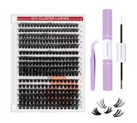 320 Stück Noir Kit D'extension DIY, 60D+80D+100D Kit de Faux Cils Individuels, 8-16mm Faux Cils en Grappe Épais avec Colle Pince à Épiler, Look Naturel Cils en Grappe pour Maquillage Quotidien Fêtes