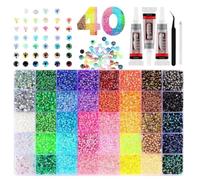 32000pcs 3mm Resin Rhinestone Gems for DIY Jewelry Making Dazzling 32000pcs Flat Back Rhinestone Gems for DIY Crafts 3 Pieces Tools Kit for Clothes (40 compartiments + 3 adhésifs de 10 ml)
