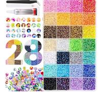 32000pcs 3mm Resin Rhinestone Gems for DIY Jewelry Making Dazzling 32000pcs Flat Back Rhinestone Gems for DIY Crafts 3 Pieces Tools Kit for Clothes (28 compartiments + 3 adhésifs de 10 ml)