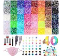 32000pcs Resin Rhinestone Gems Kit with 3pcs 10ml Glue,Flat Back Rhinestones,Dazzling Colorful Rhinestone Kit,Pasted Diamond,40 Colors,for DIY Crafts Cups Shoes Cloth Nail Art(40 color-A2)